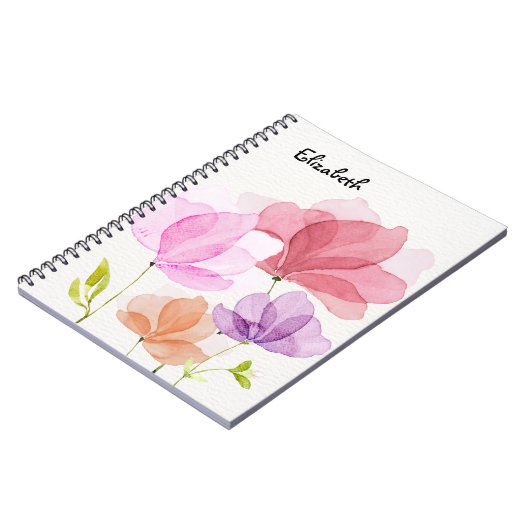 Elegante pastel Waterverf handgeschilderde bloemen Notitieboek (Linkerzijde)