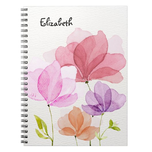 Elegante pastel Waterverf handgeschilderde bloemen Notitieboek (Voorkant)