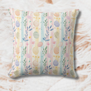 Elegante Pastel Waterverf Paasstrepen Eieren Kussen