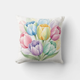 Elegante Pastel Waterverf Tulpen Boeket Decoratie Kussen
