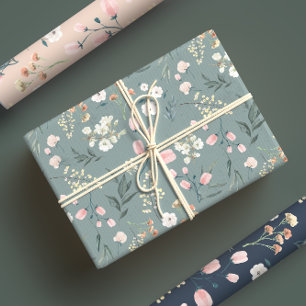 Elegante Pastel Waterverf Wilde Bloemenwei Inpakpapier Vel
