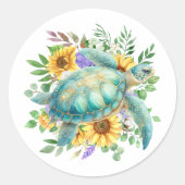 Elegante Pastel Waterverf Zee Schildpad Ronde Sticker (Voorkant)