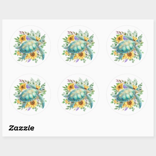 Elegante Pastel Waterverf Zee Schildpad Ronde Sticker (Vel)