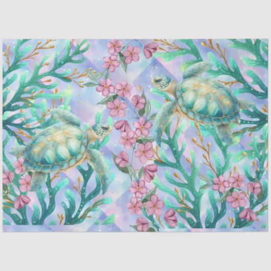 Elegante Pastel Waterverf Zee Schildpadden Decoupa Tissuepapier (Voorkant)