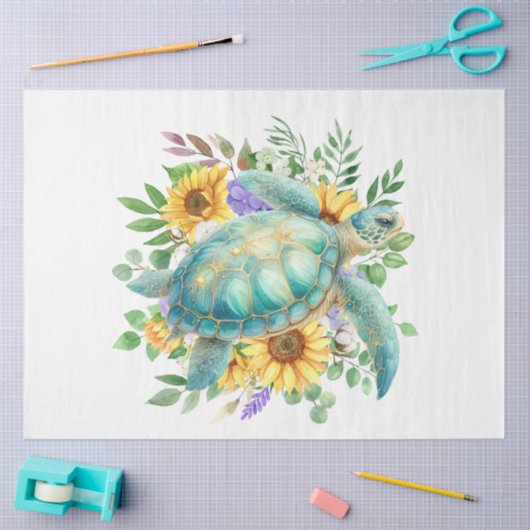 Elegante Pastel Waterverf Zee Turtle Decoupage Tissuepapier (Craft)