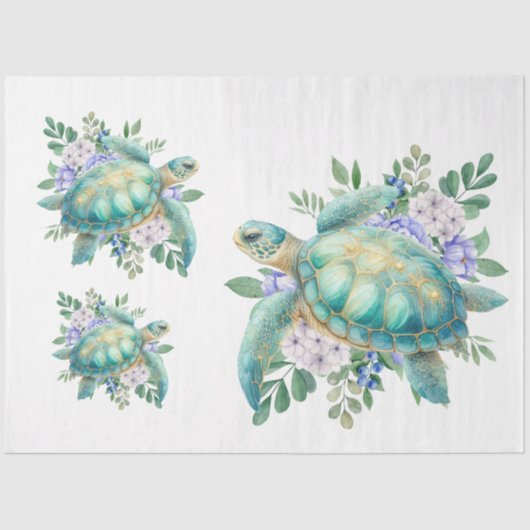 Elegante Pastel Waterverf Zee Turtle Decoupage Tissuepapier (Voorkant)