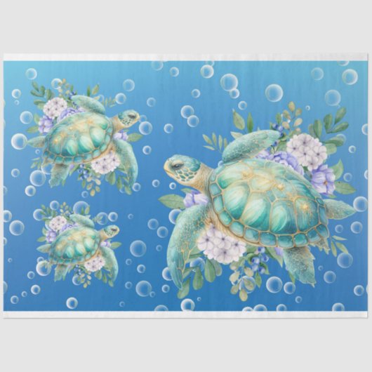 Elegante Pastel Waterverf Zee Turtle Decoupage Tissuepapier (Voorkant)