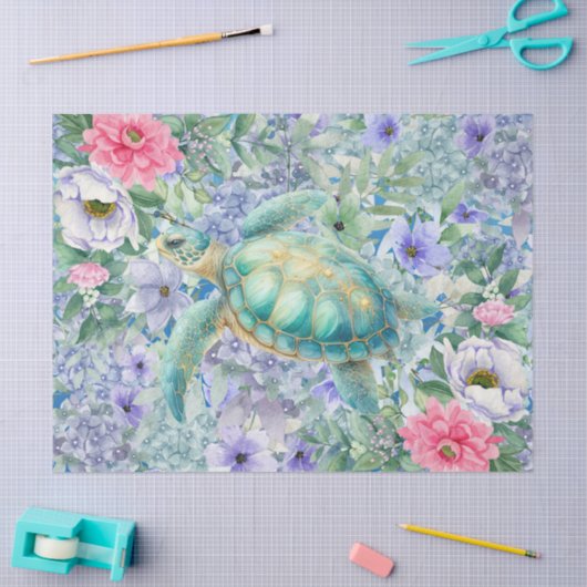 Elegante Pastel Waterverf Zee Turtle Decoupage Tissuepapier (Craft)