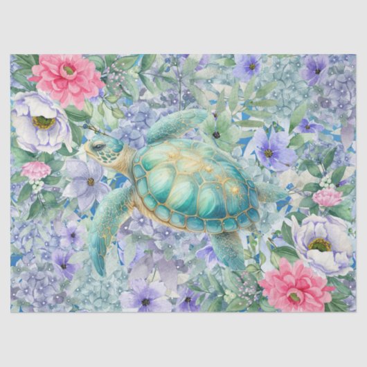 Elegante Pastel Waterverf Zee Turtle Decoupage Tissuepapier (Voorkant)