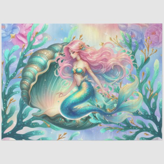 Elegante Pastel Waterverf Zeemeermin Decoupage Tissuepapier (Voorkant)