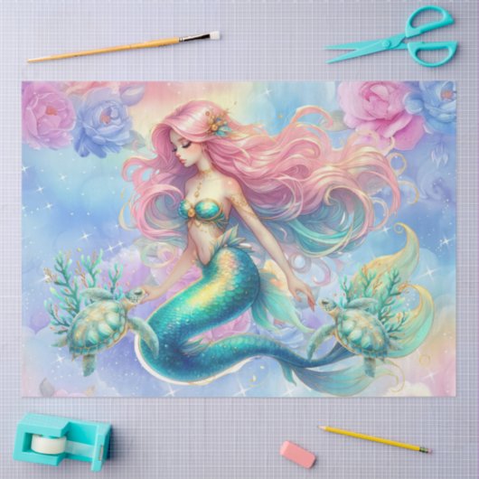 Elegante Pastel Waterverf Zeemeermin Decoupage Tissuepapier (Craft)