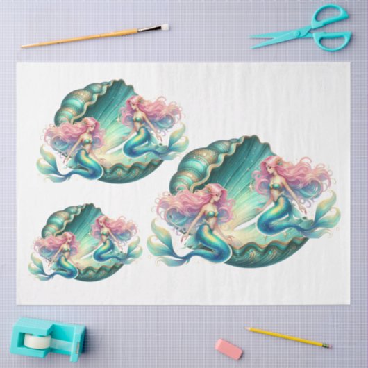 Elegante Pastel Waterverf Zeemeerminnen Decoupage Tissuepapier (Craft)