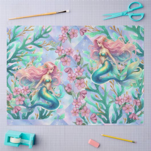 Elegante Pastel Waterverf Zeemeerminnen Decoupage Tissuepapier (Craft)
