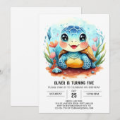 Elegante Pastel Whimsy Turtle Boy Verjaardag Kaart (Voorkant / Achterkant)