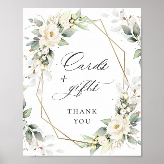 Elegante Pastel White Roses Kaarten en geschenken Poster (Voorkant)