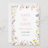 Elegante Pastel Wilde Bloemen Trouwkaart Save the Kaart (Voorkant)
