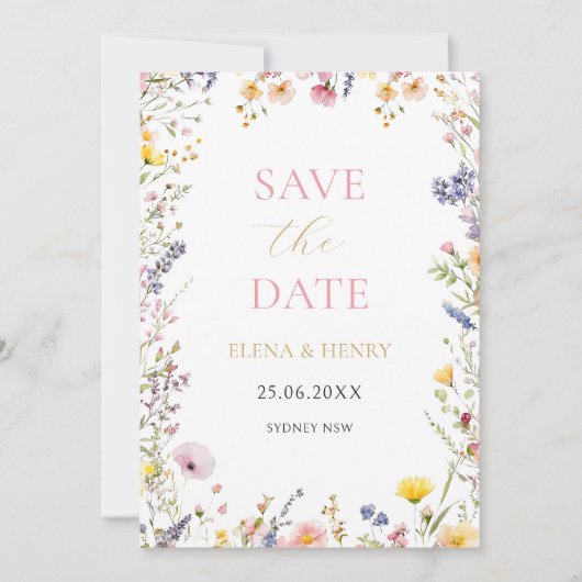 Elegante Pastel Wilde Bloemen Trouwkaart Save the Kaart (Voorkant)