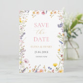 Elegante Pastel Wilde Bloemen Trouwkaart Save the Kaart (Staand voorkant)