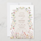 Elegante Pastel Wildflower Achtertuin Tuin Bruilof Kaart (Voorkant)