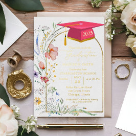 Elegante pastel Wildflower Garden Graduation Party Folie Uitnodiging