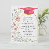 Elegante pastel Wildflower Garden Graduation Party Kaart (Staand voorkant)