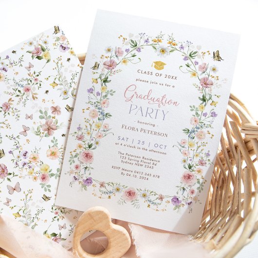 Elegante pastel Wildflower Garden Graduation Party Kaart