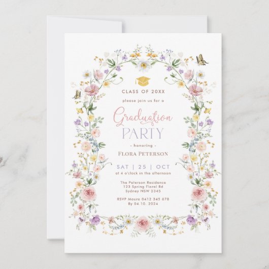 Elegante pastel Wildflower Garden Graduation Party Kaart (Voorkant)