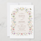 Elegante Pastel Wildflower Garden Trouwfoto Kaart (Voorkant)