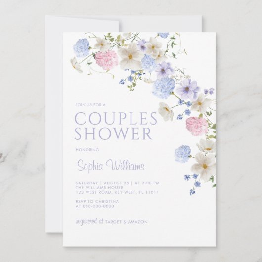 Elegante Pastel Wildflower Paren Douche Kaart (Voorkant)