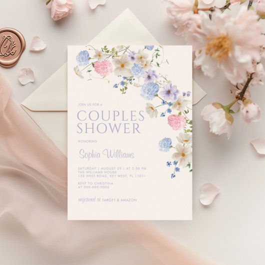 Elegante Pastel Wildflower Paren Douche Kaart