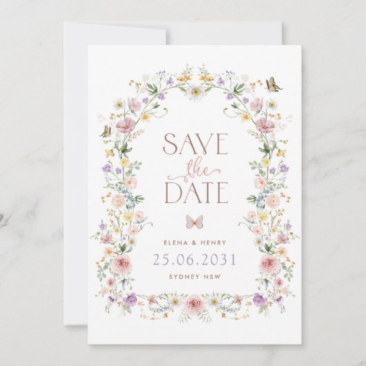 Elegante Pastel Wildflowers Bruiloft Save the Date Aankondiging (Voorkant)