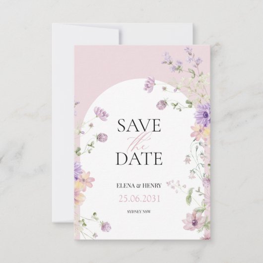 Elegante Pastel Wildflowers Bruiloft Save the Date Kaart (Voorkant)