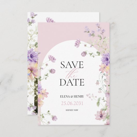 Elegante Pastel Wildflowers Bruiloft Save the Date Kaart (Voorkant / Achterkant)