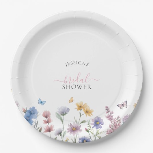 Elegante Pastel Wildflowers Greenery Vrijgezellenf Papieren Bordje (Voorkant)