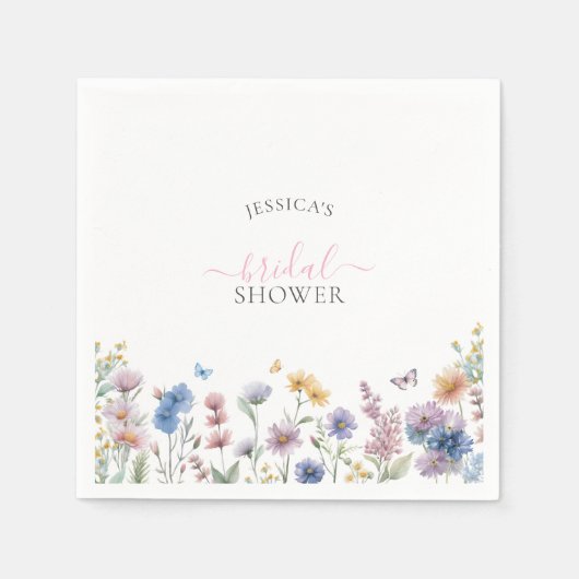 Elegante Pastel Wildflowers Greenery Vrijgezellenf Servet (Voorkant)