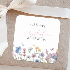 Elegante Pastel Wildflowers Greenery Vrijgezellenf Vierkante Sticker