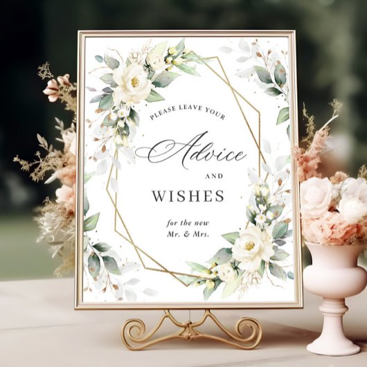 Elegante pastel witte rozen advies & wensen poster