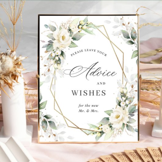 Elegante pastel witte rozen advies & wensen poster