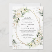 Elegante pastel witte rozen eucalyptus bruiloft kaart (Voorkant)