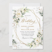 Elegante pastel witte rozen eucalyptus bruiloft kaart (Voorkant)
