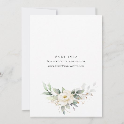 Elegante pastel witte rozen eucalyptus bruiloft kaart (Achterkant)