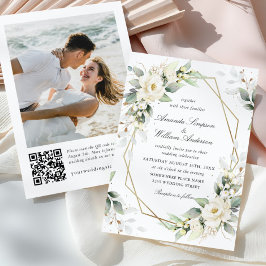 Elegante pastel witte rozen eucalyptus bruiloft kaart
