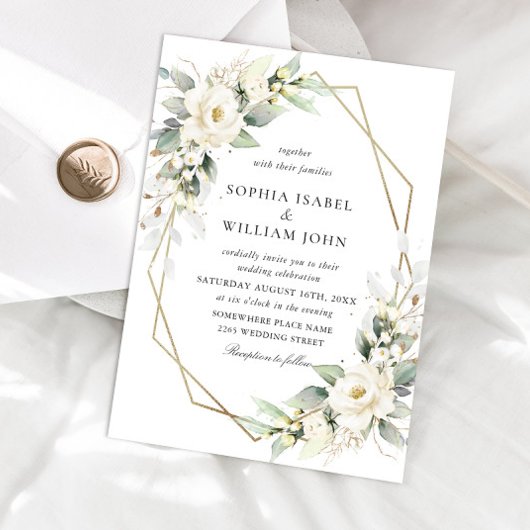 Elegante pastel witte rozen eucalyptus bruiloft kaart