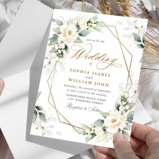 Elegante pastel witte rozen eucalyptus bruiloft kaart