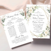 Elegante pastel witte rozen eucalyptus bruiloft programmakaart