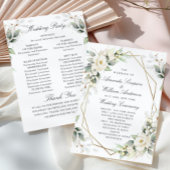 Elegante pastel witte rozen eucalyptus bruiloft programmakaart