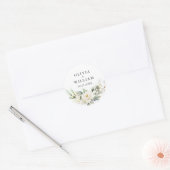 Elegante pastel witte rozen eucalyptus bruiloft ronde sticker (Envelop)