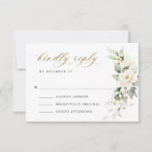 Elegante pastel witte rozen eucalyptus bruiloft RSVP kaartje (Voorkant)
