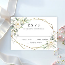 Elegante pastel witte rozen eucalyptus bruiloft RSVP kaartje