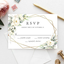 Elegante pastel witte rozen eucalyptus bruiloft RSVP kaartje